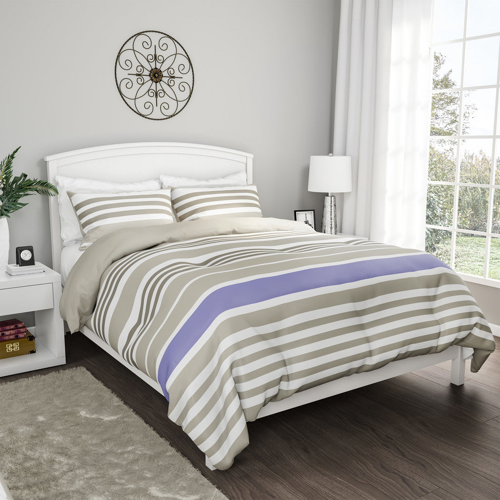 LHC 3-Piece Seaside Lavender Striped Bed Set,, King