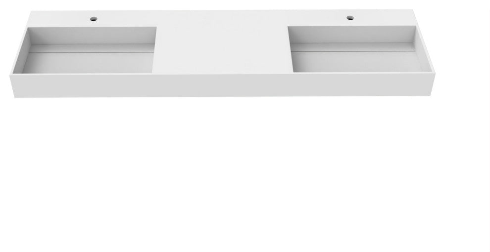 CastelloUSA Juniper Wall Mounted Countertop Concealed Drain Basin Sink, White, 72, Double Basin, Standard