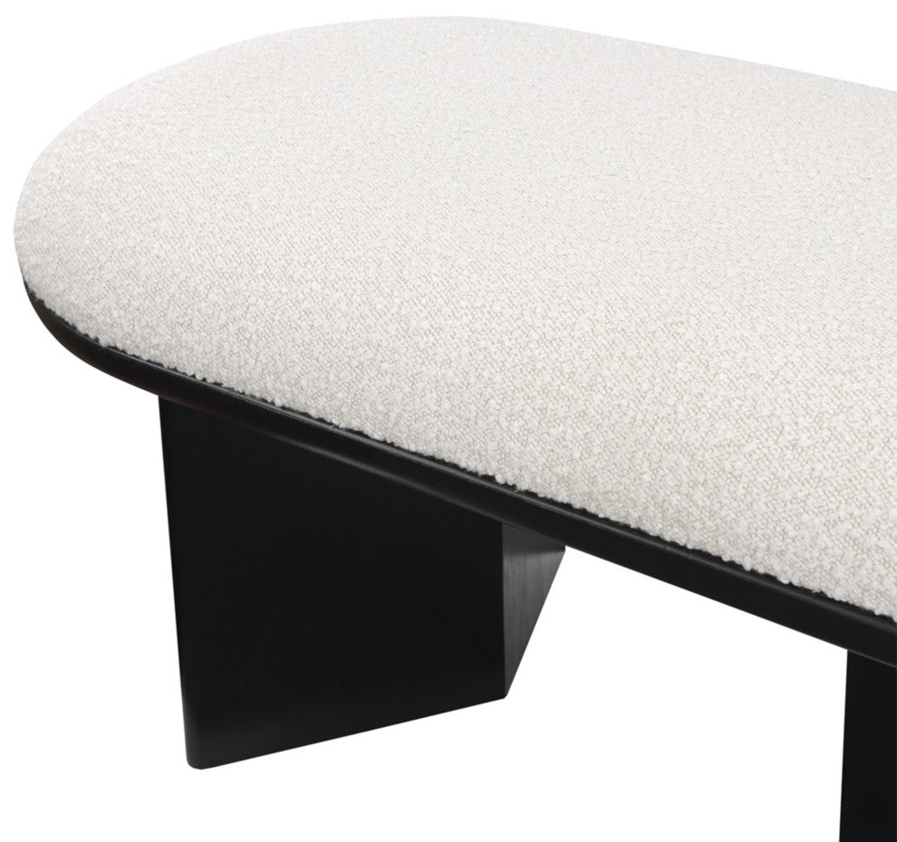 Wilshire Boucle Fabric Upholstered Bench, Cream, Black Finish