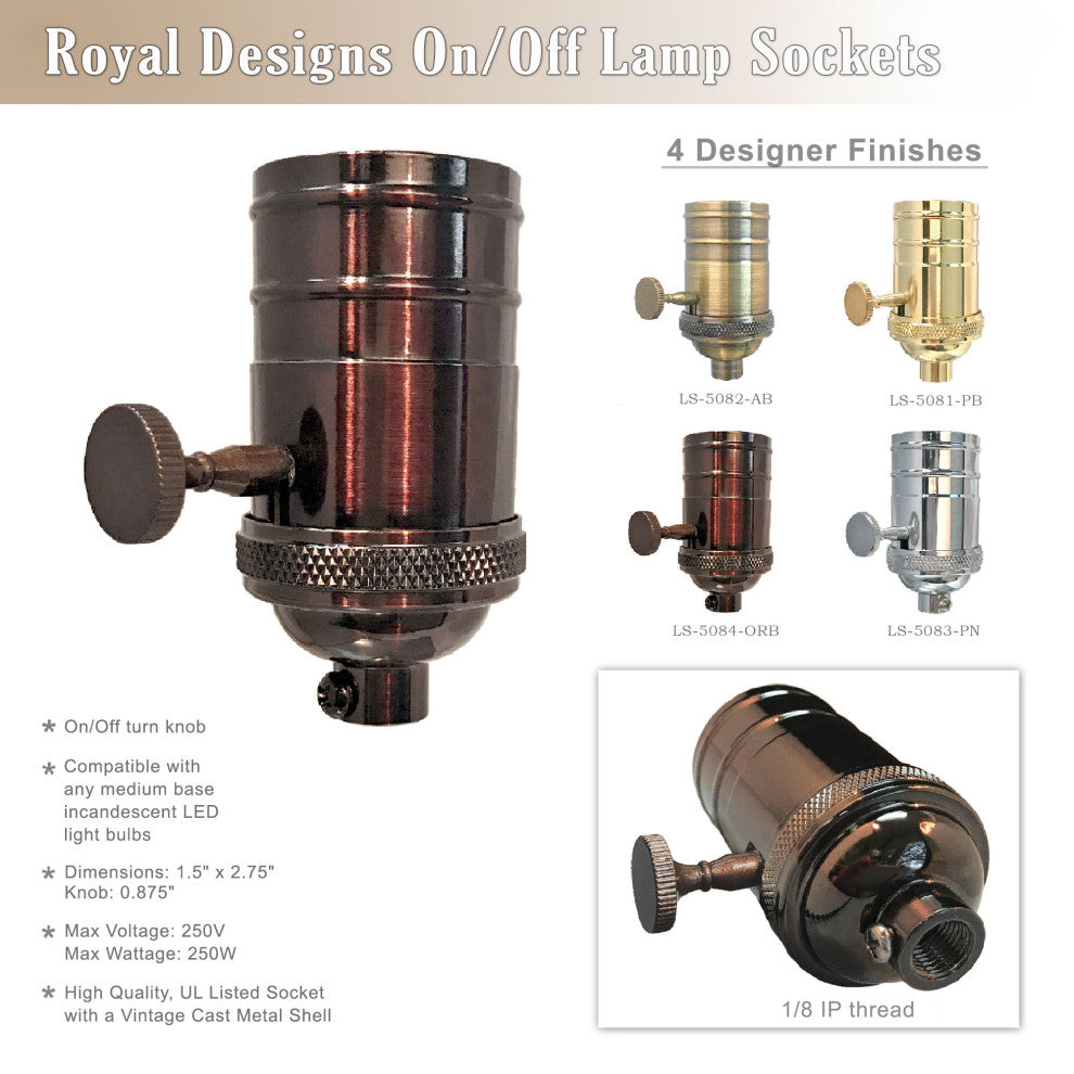 Royal Designs, Inc. On/Off Turn Knob Lamp Socket, Oil Rubbed Bronze, Set of 4