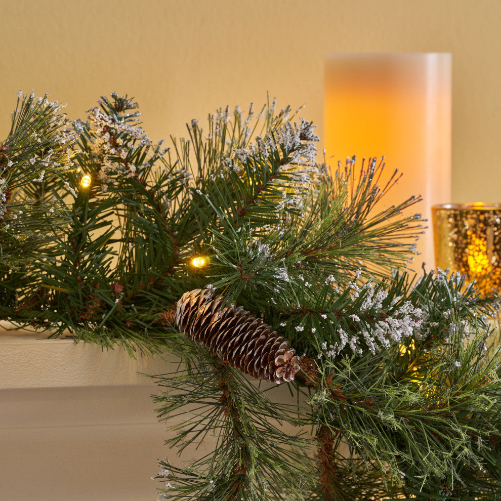 9' Mixed Spruce LED Artificial Christmas Garland, Green