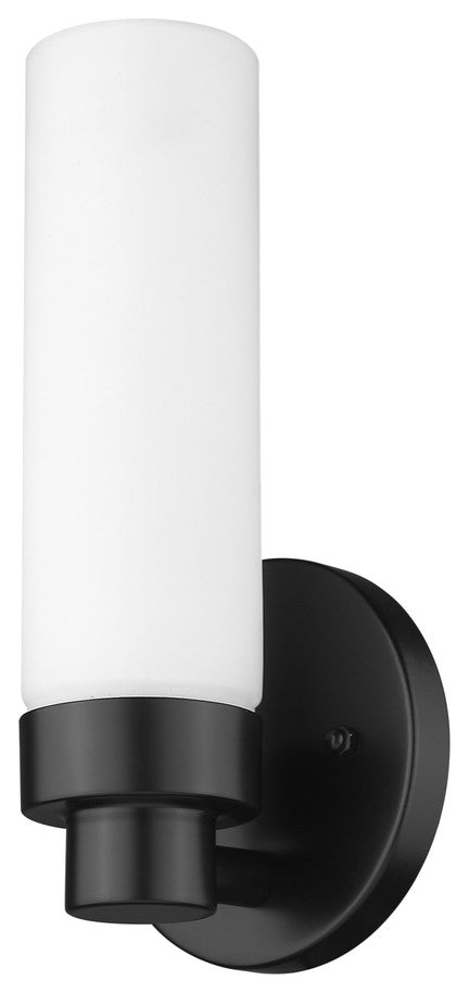 Matte Black Wall Light with Narrow Frosted Glass Shade