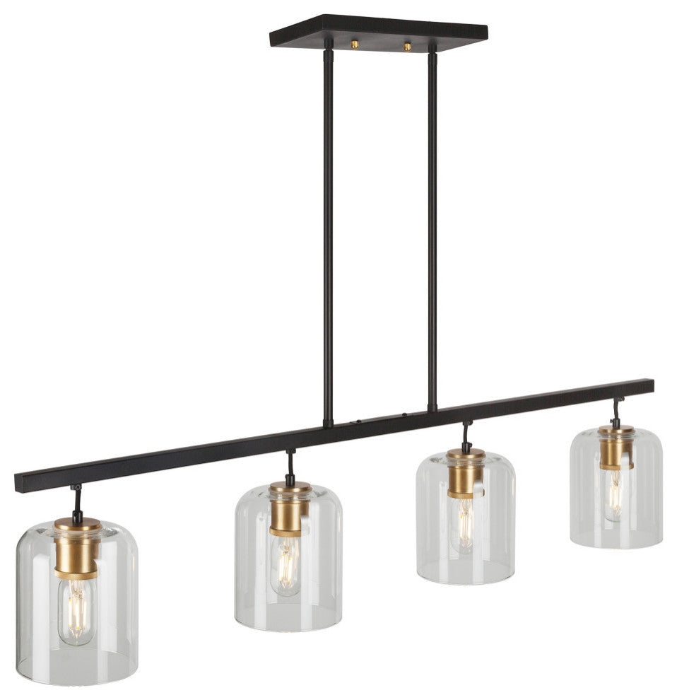 4-Light Linear Chandelier, Black and Soft Gold