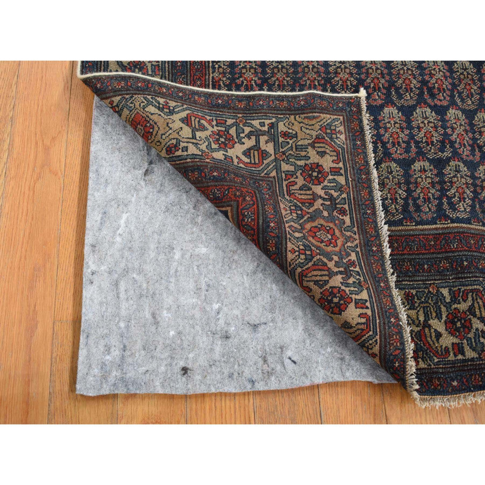 Yankees Blue, Antique Persian Senneh, Hand Knotted Pure Wool Rug, 4'x6'
