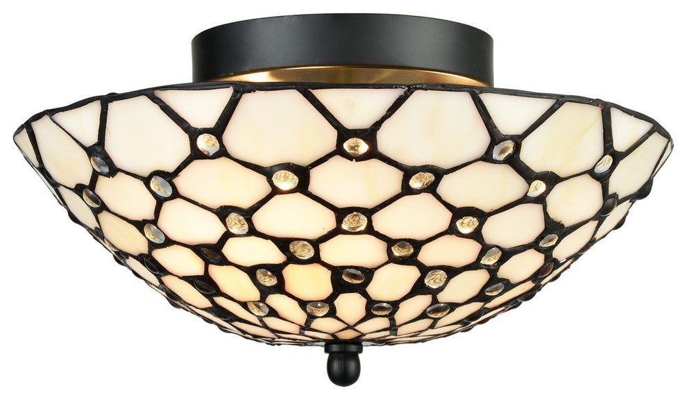 Tiffany Style Art Stained Glass Semi Flush Ceiling Lights, Dome
