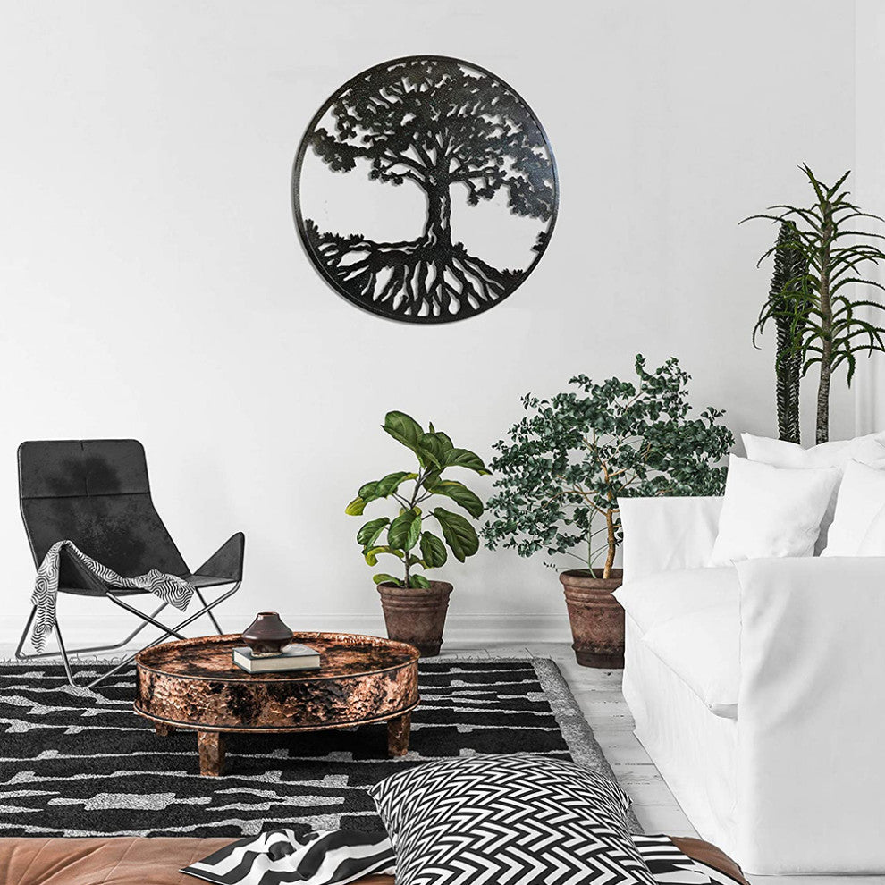 DecorShore 24 in. Round Metal Wall Art Decorative Wall Sculpture Natural Harmony