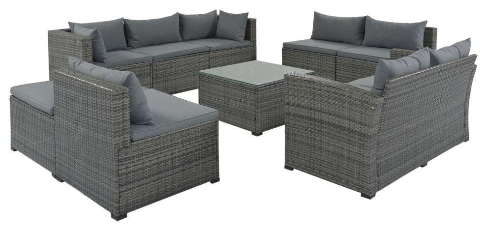 9 Pieces Outdoor Large Wicker Reversible Patio Sectional with Table and Cushions