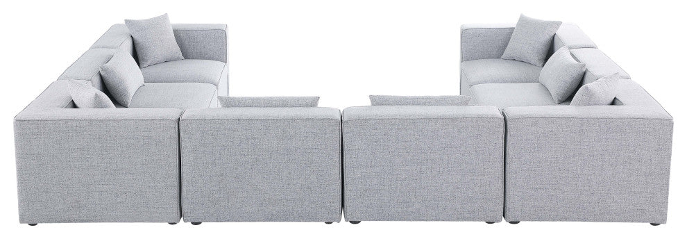 Cube Upholstered Modular Sectional, Gray, 8-Piece: 4 Armless Chair, 4 Corner Chair, Linen Texured Fabric