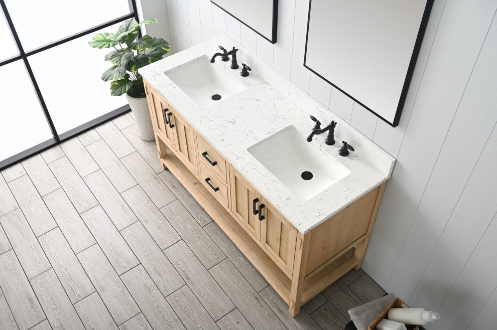 Harvey Farmhouse Bathroom Sink Vanity - Teak White, 60"