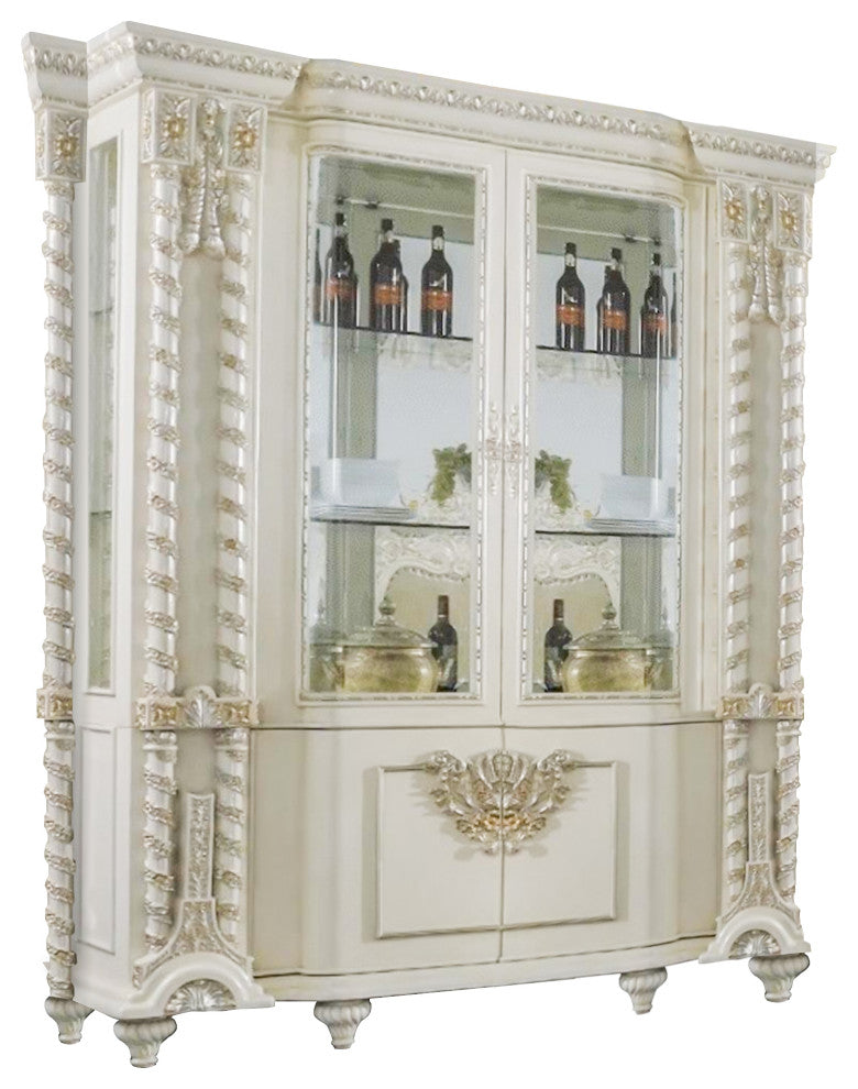 Benzara BM266458 Curio With Gold Trim Accent, Antique White