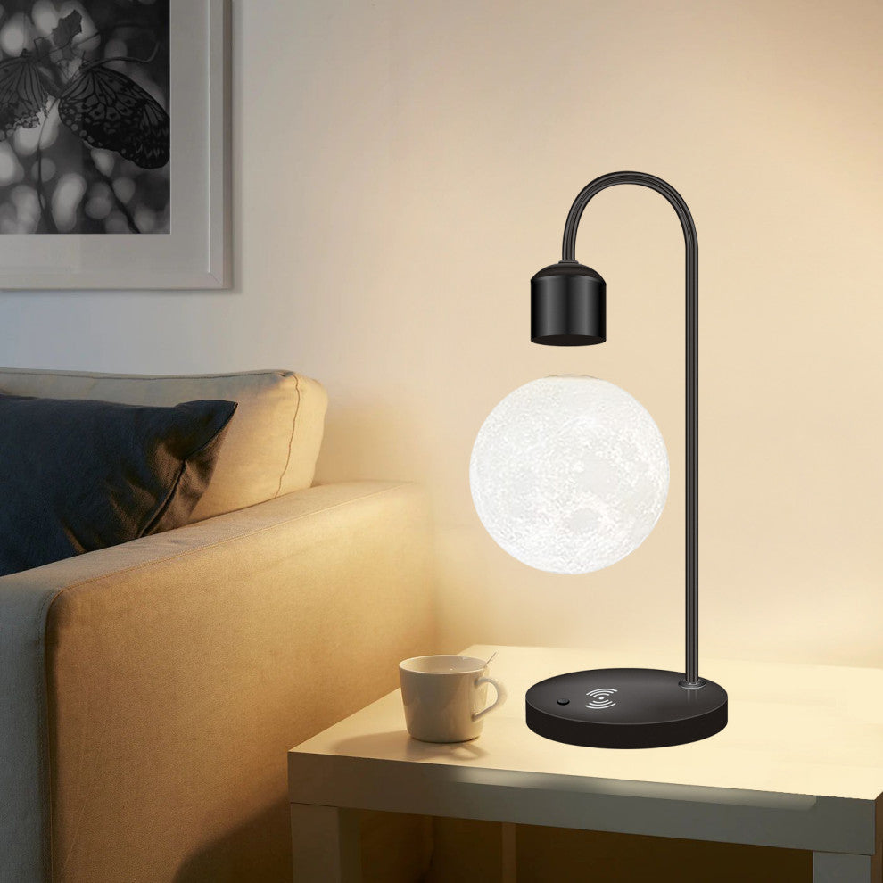 Creative Silver/Black Iron 3D Levitating Moon LED Table Lamp, Black