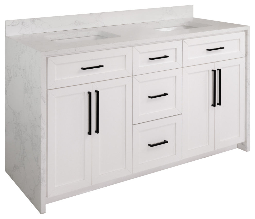 Palisade 60" Bathroom Vanity, White, Engineered Marble, Double
