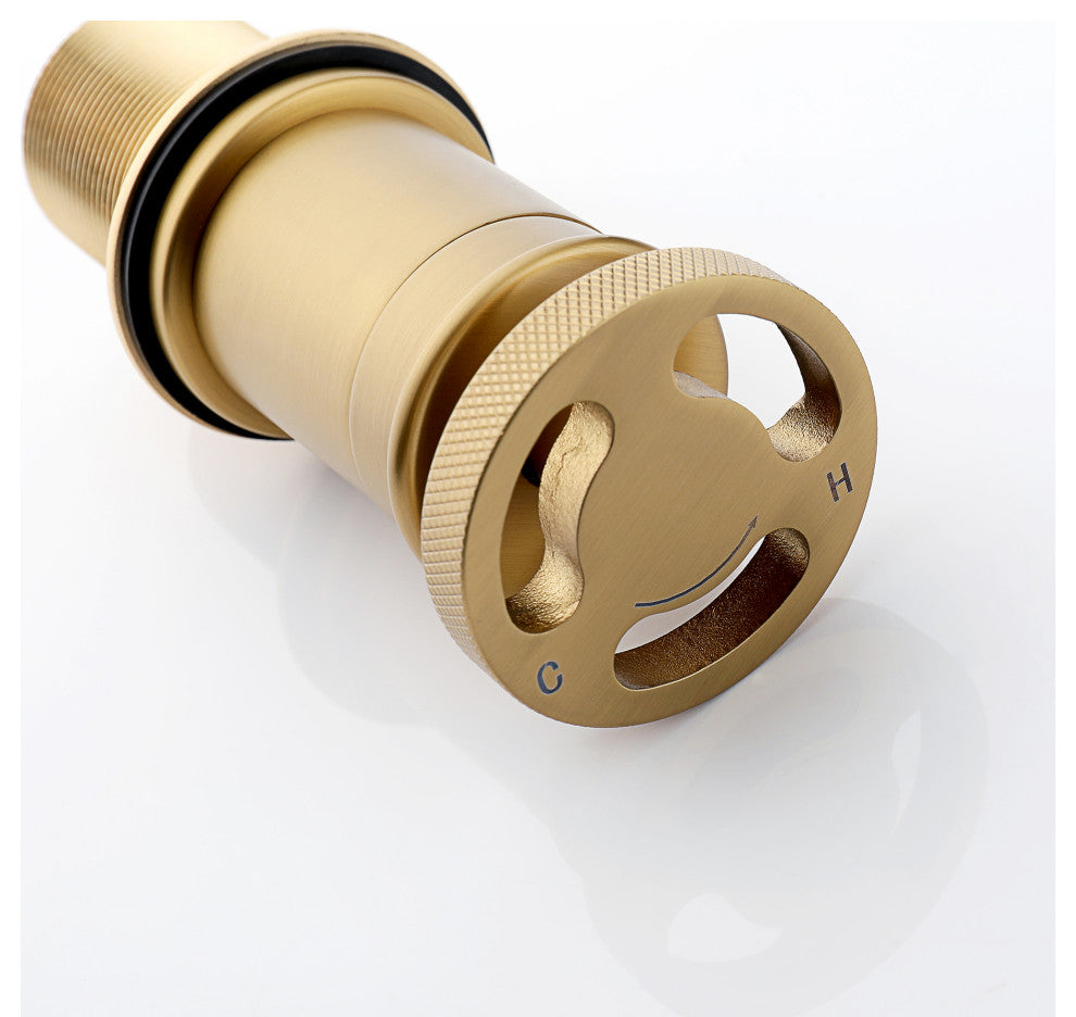 Deck Mounted Two Holes Bathroom Sink Faucet, Brushed Gold