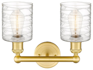 Edison Cobbleskill 2-Light 14" Vanity Light, Satin Gold Finish, Deco Swirl Shade