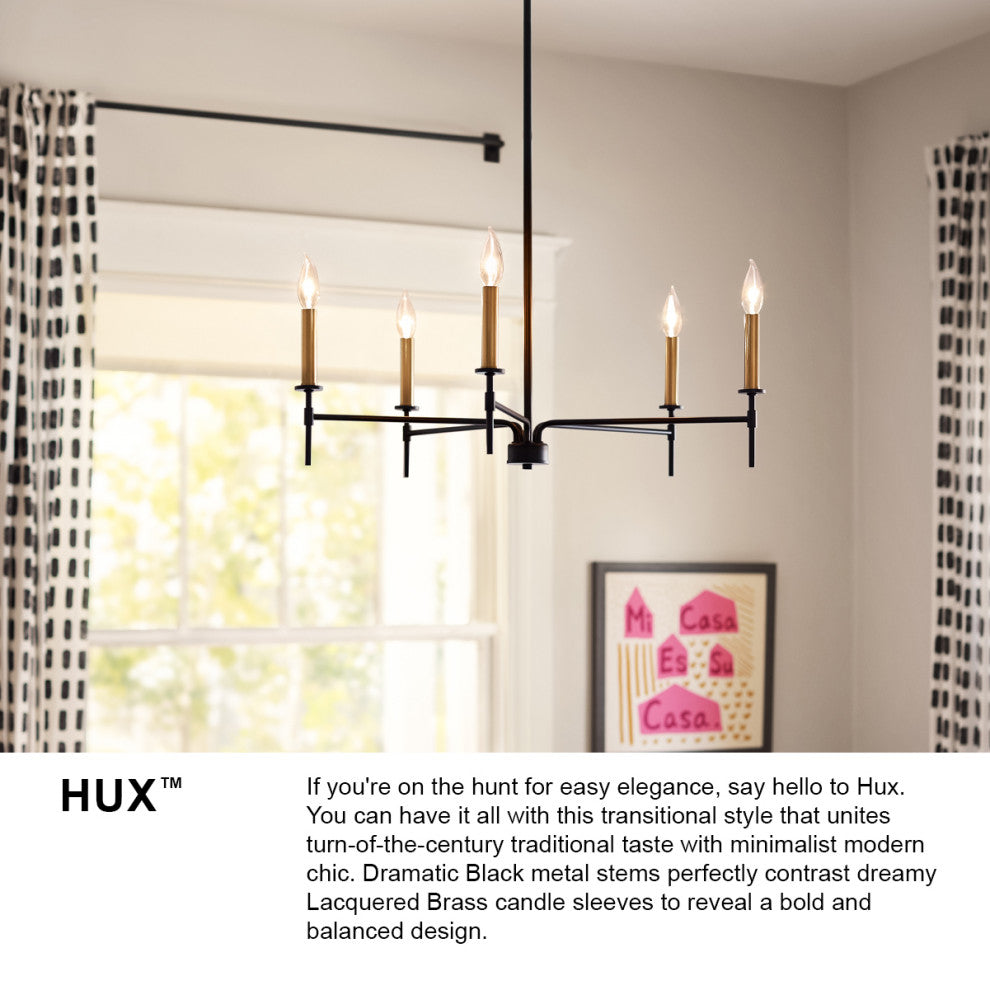 Lark Hux 36" Large Single Tier Chandelier, Black + Lacquered Brass