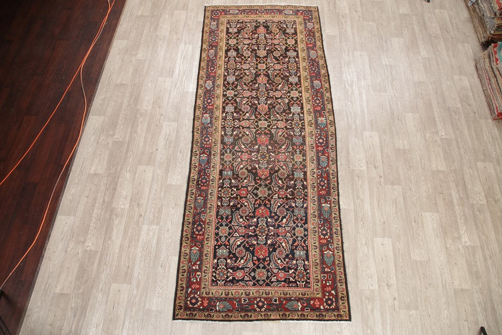 Consigned, Traditional Handmade Persian Oriental 11' Vintage Rug, Black, 4'x11'
