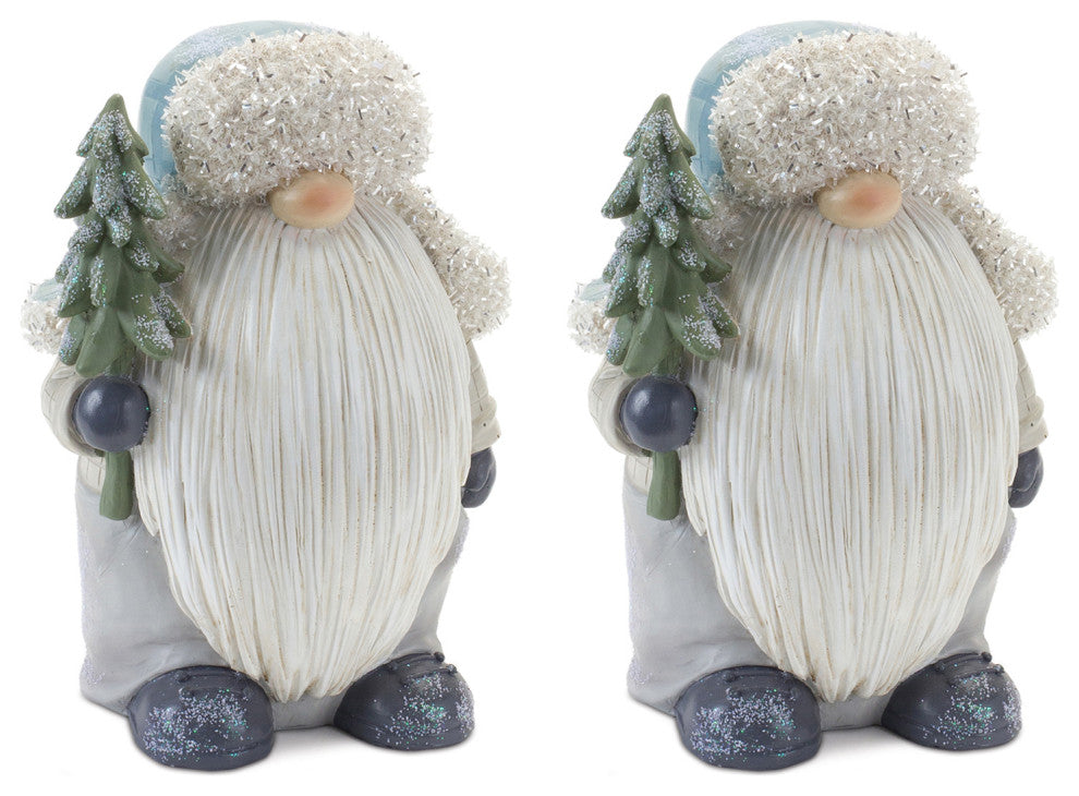 Gnome With Pine Tree Figurine, Set of 2