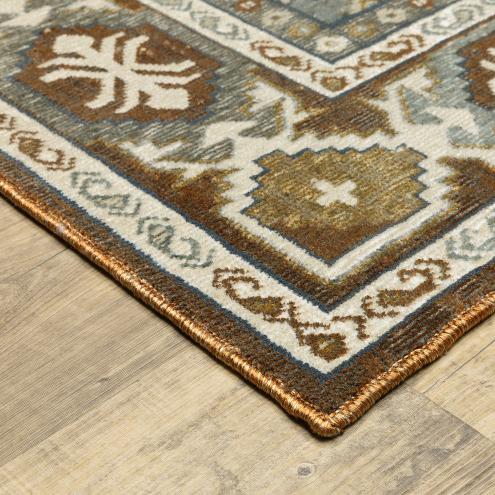 Emilia Traditional Panel Medallion Rust/ Blue Area Rug 9'10" x 12'10"