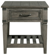 Foundry 24" Wide End Table With Drawer and Shelf, Brushed Pewter