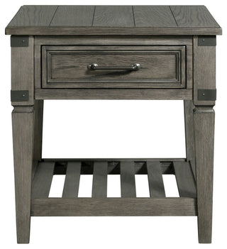 Foundry 24" Wide End Table With Drawer and Shelf, Brushed Pewter