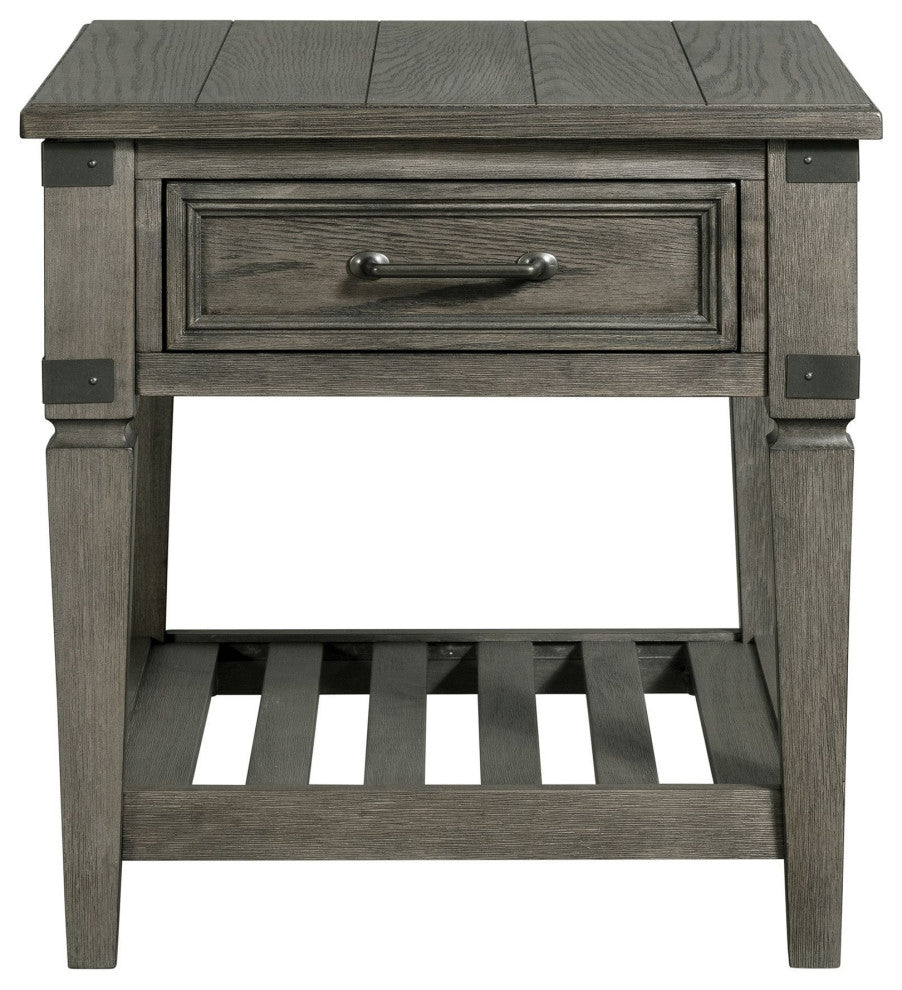 Foundry 24" Wide End Table With Drawer and Shelf, Brushed Pewter