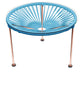 Zicatela Indoor/Outdoor Handmade Side Table, Blue Weave, Copper Frame