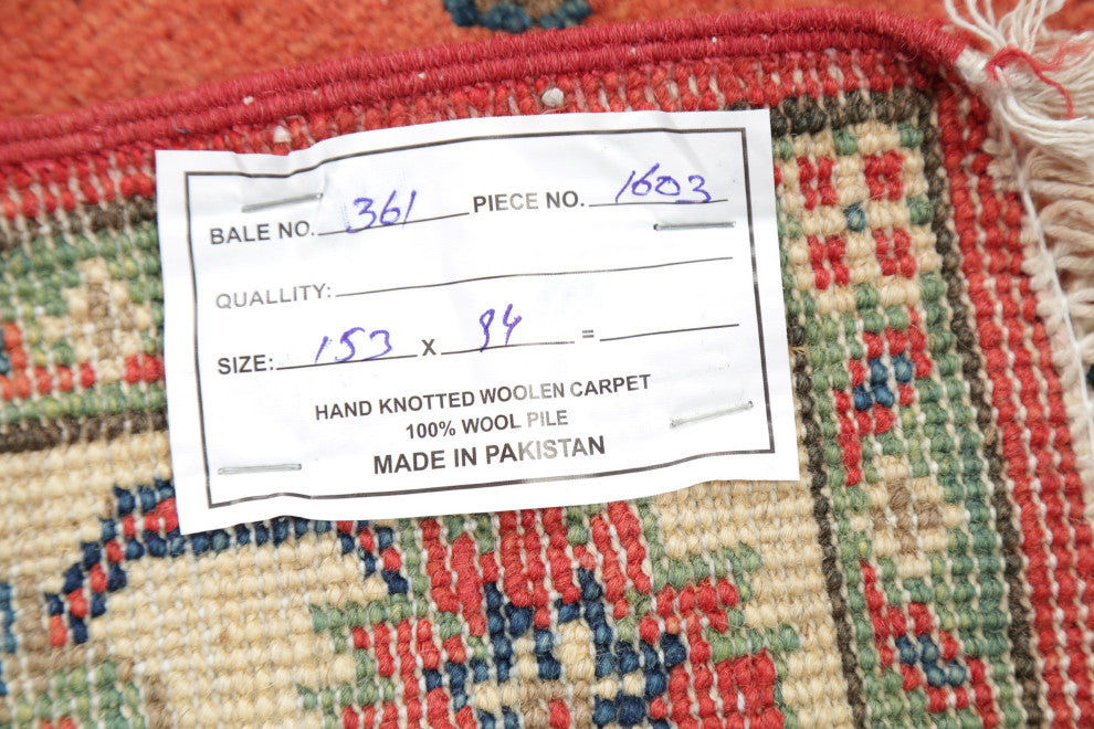 Hand Made Kazak Oriental Faded Traditional Pakistani Area Rug, Orange, 3x5