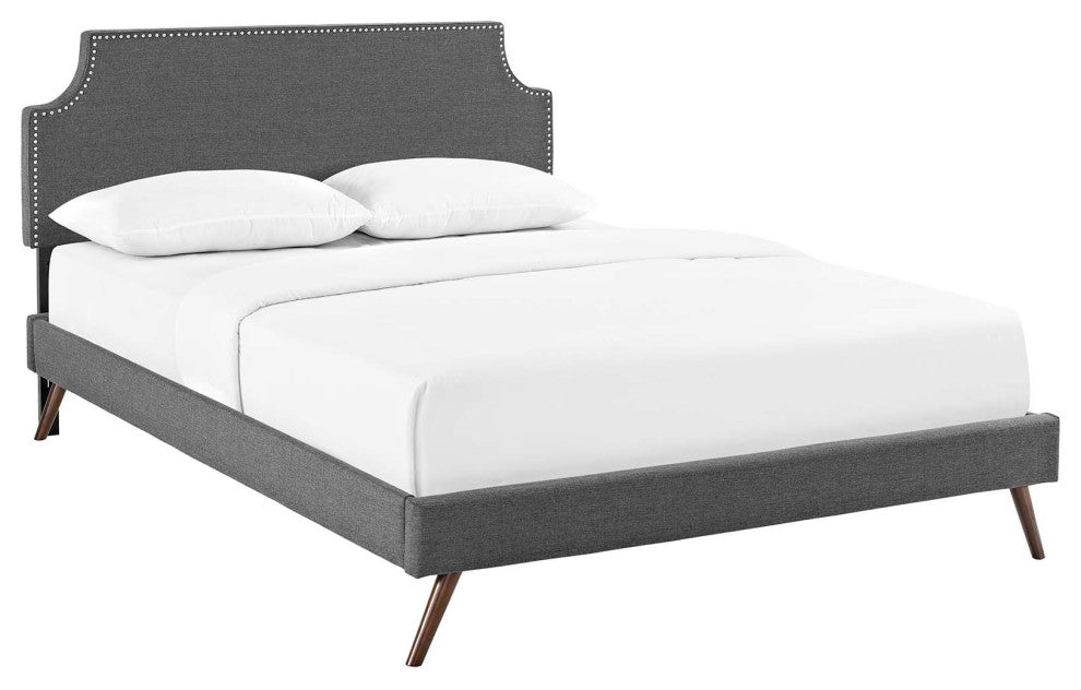 Modway Corene Full Platform Bed With Round Splayed Legs, Gray