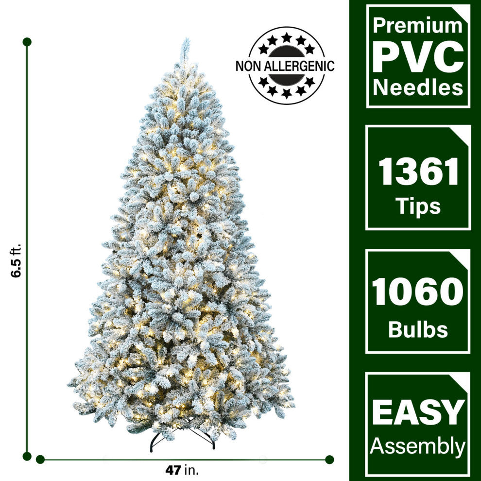 6.5-Ft. Flocked Winter Snow Pine Christmas Tree, Warm White LED Lighting