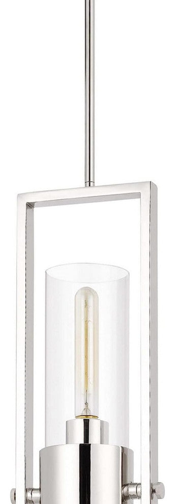 Benzara BM241872 Pendant With Cylindrical Rotatable Glass Shade, Chrome