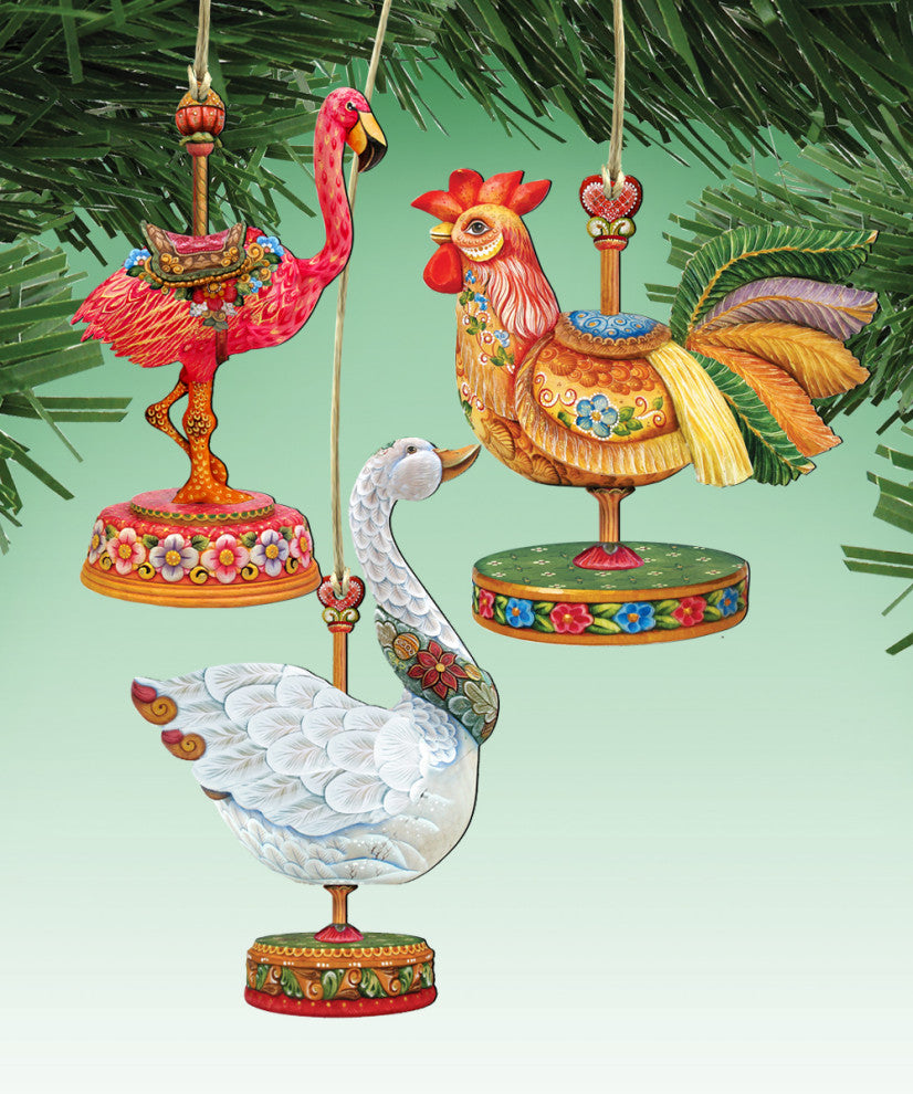 Carousel wooden Ornaments Set of 3