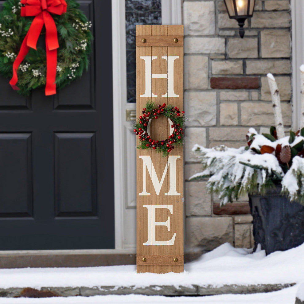 42"H Christmas Wooden "HOME" Porch Sign With Wreath
