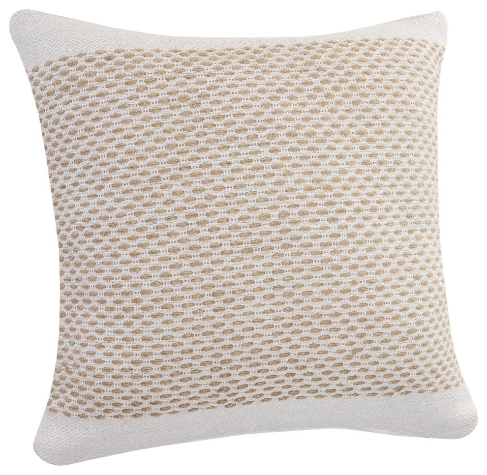 Ivory and Jute Interwoven Bordered Throw Pillow