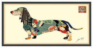 "Dachshund" Hand Made Dimensional Framed Collage Under Glass Wall Art