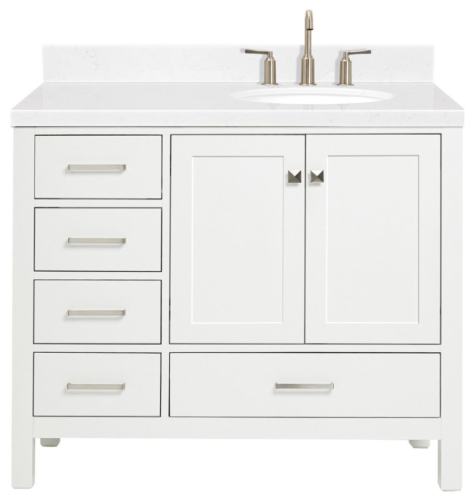 Ariel Cambridge 42" Right Offset Single Oval Sink Vanity, Carrara Quartz