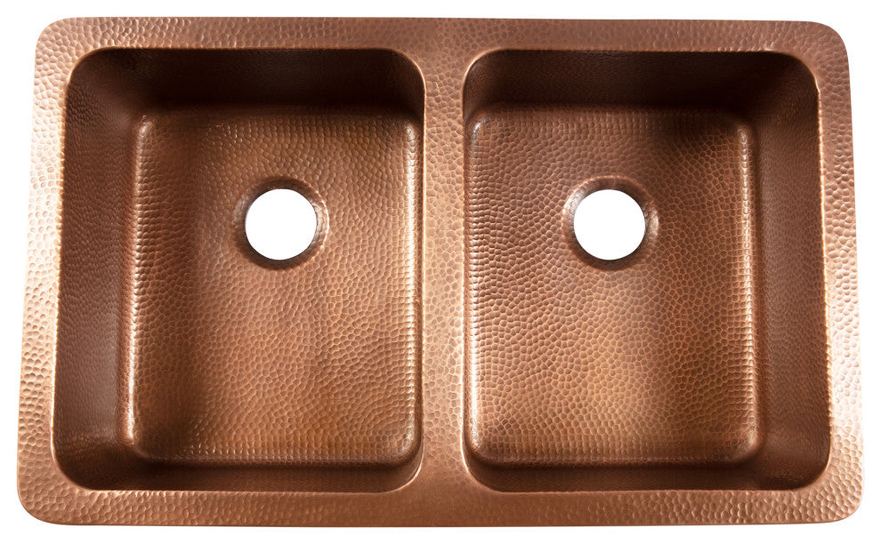 Ganku Copper 36" Double Bowl Farmhouse Apron Front Undermount Kitchen Sink