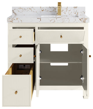 Sonoma 36" Right Offset Bath Vanity in Alabaster, 2" Viola Gold