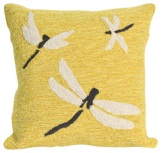 Frontporch Dragonfly Pillow, Yellow, 18"x18"