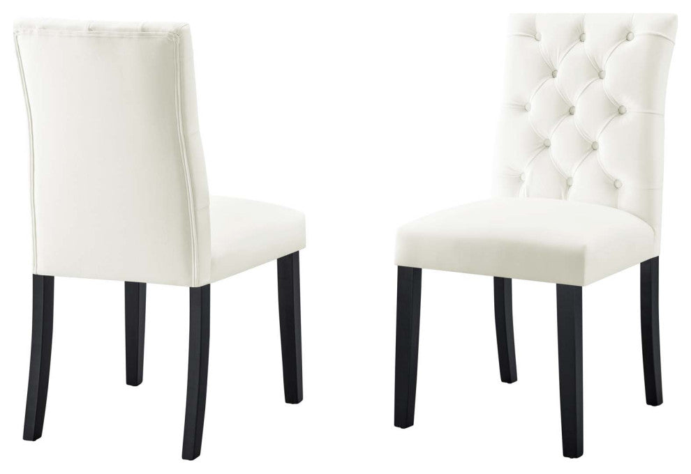 Side Dining Chair, Set of 2, White, Velvet, Modern, Cafe Bistro Hospitality