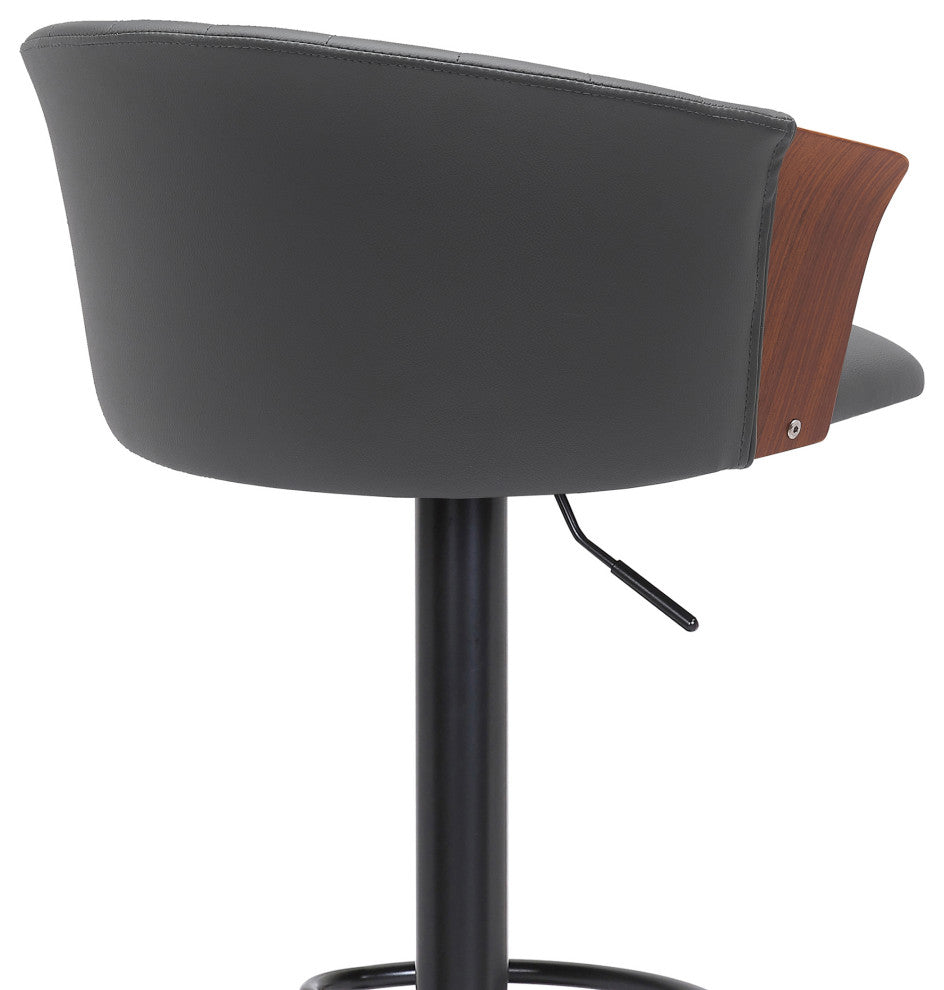 Lydia Adjustable Walnut Wood Bar Stool, Cream Faux Leather With Black Metal, Gray Faux