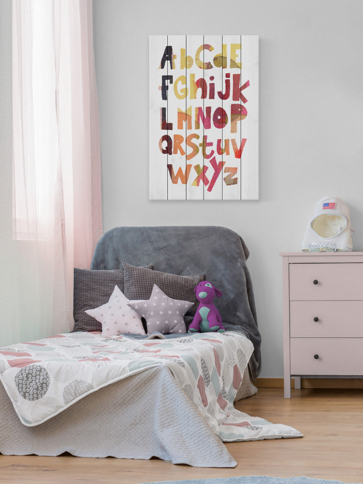 "Multi-Color Alphabet" Painting Print on White Wood, 16x24