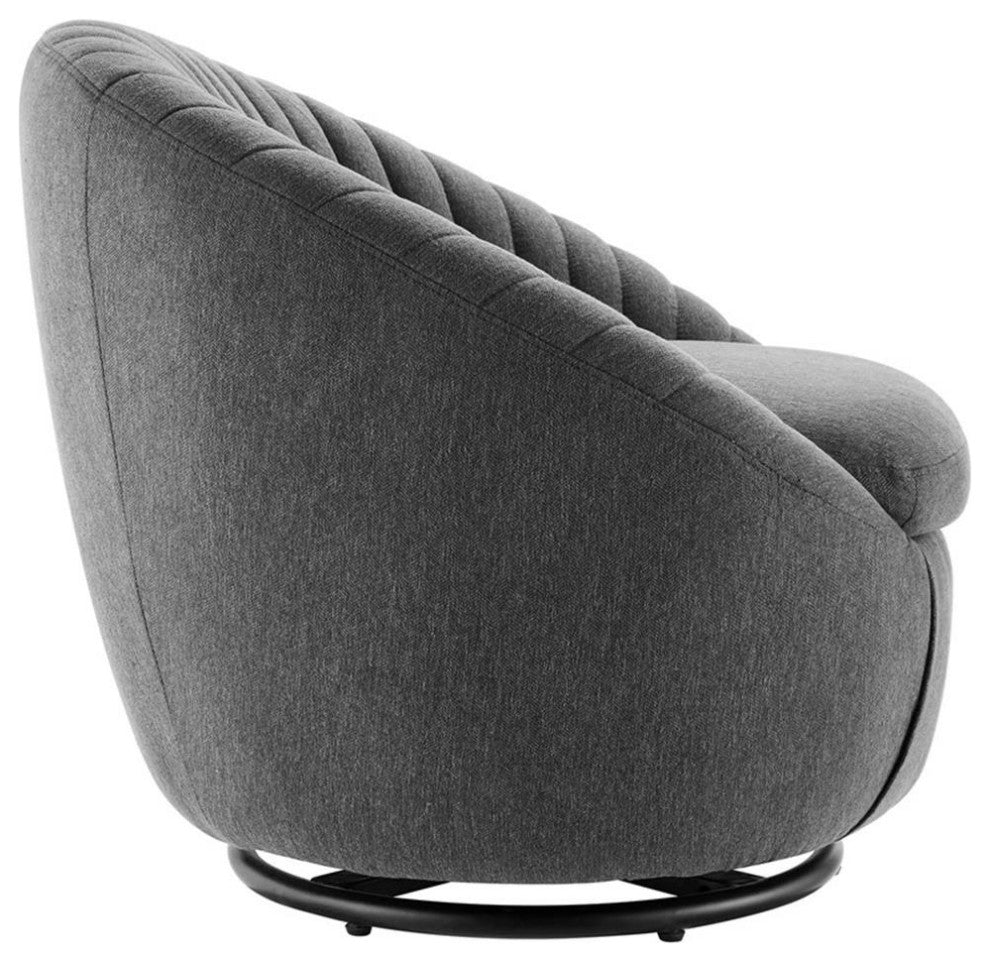 Whirr Tufted Fabric Fabric Swivel Chair, Black Charcoal