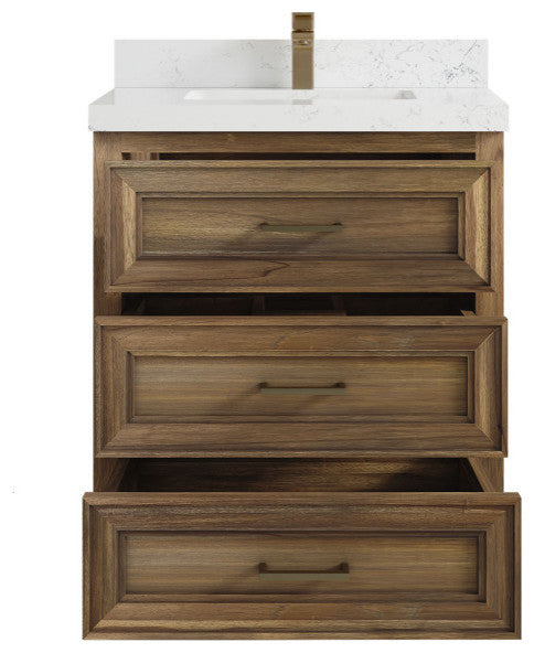 Santa Monica 30 Single Sink Bath Vanity in Graywashed Teak 2" Empira Quartz