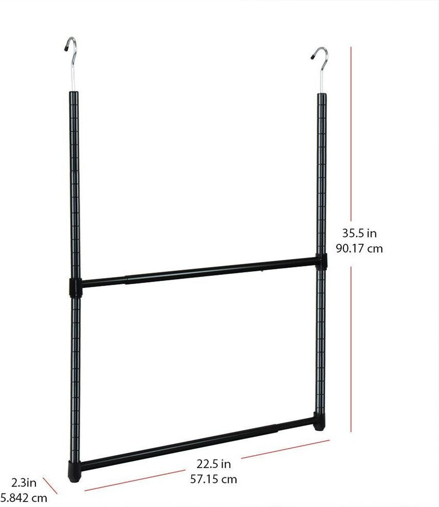 Adjustable Closet Hanger Rod, 2-Tier, Black
