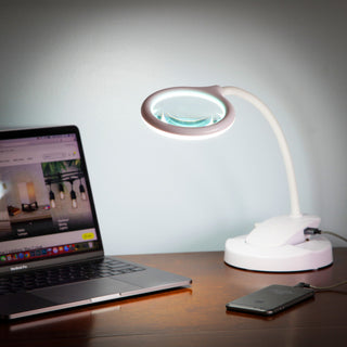 Brightech LightView Pro Flex Magnifying Lamp - 2 in 1 Clamp Table & Desk Lamp, W