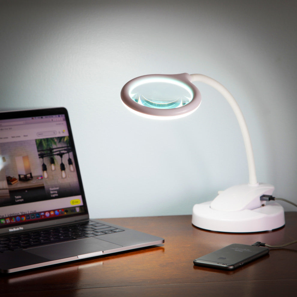Brightech LightView Pro Flex Magnifying Lamp - 2 in 1 Clamp Table & Desk Lamp, W