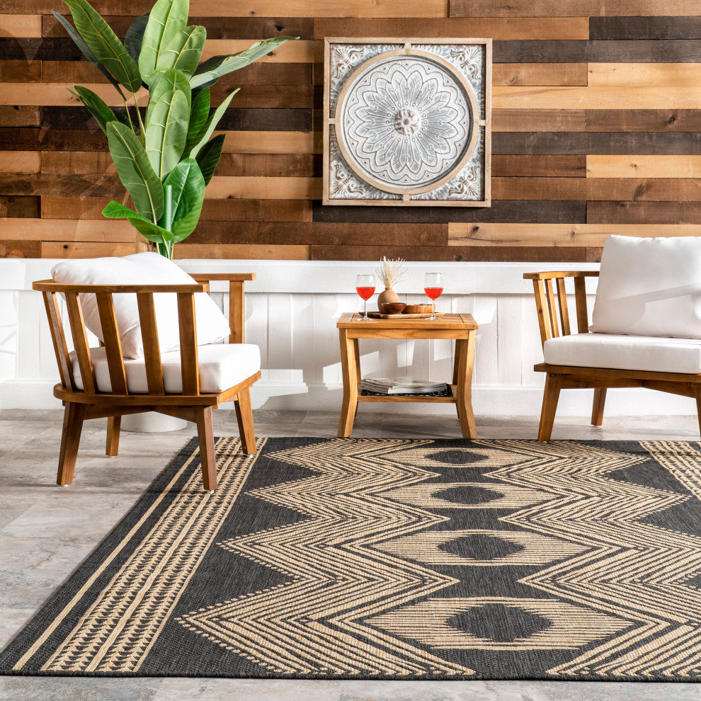 Nuloom Ranya Tribal Indoor/Outdoor Contemporary Area Rug, Dark Grey 4'X6'