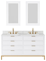 Bristol 60" Marble Countertop Vanity, Pure White With Mirrors