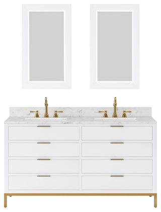 Bristol 60" Marble Countertop Vanity, Pure White With Mirrors
