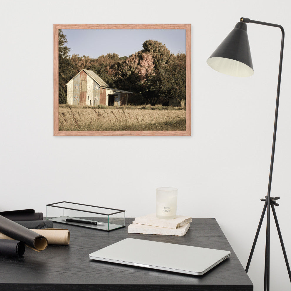 Patriotic Barn in Field Aged Effect Framed Photo Paper Wall Art Prints, Red Oak, 16" X 20"